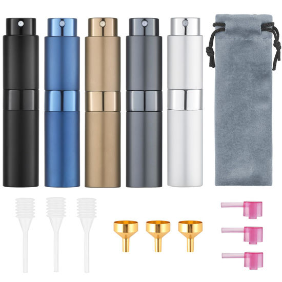 Picture of Tekson Travel Perfume Atomizer Refillable 8ml (5 PCS), Travel Cologne Sprayer Mini, Perfume Bottle Empty Small (5 Colors)