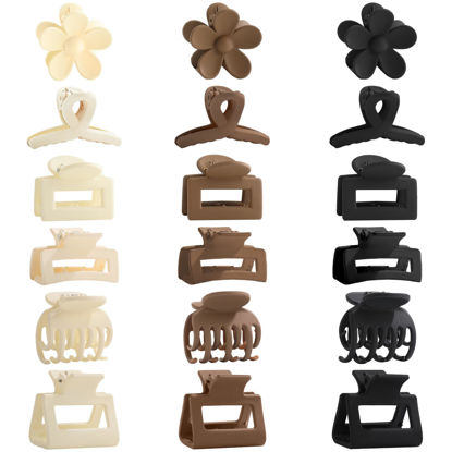 Picture of Drnytunk 18Pcs Medium Hair Clips for Women Girls - Matte Love, Triangle, Ribbon and Semicircle Styles for Thin/Thick Hair, Cute Nonslip Accessories (White, Brown, Black)