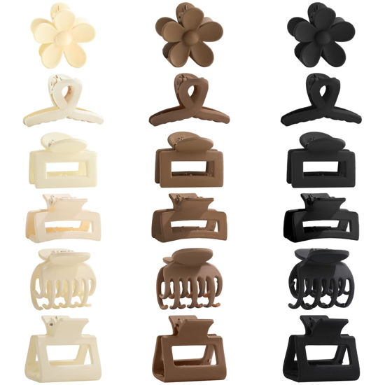 Picture of Drnytunk 18Pcs Medium Hair Clips for Women Girls - Matte Love, Triangle, Ribbon and Semicircle Styles for Thin/Thick Hair, Cute Nonslip Accessories (White, Brown, Black)