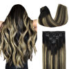 Picture of DOORES Human Hair Extensions Clip in Hair Extensions Balayage Natural Black to Light Blonde 20 Inch 120g 7pcs Real Hair Extensions Straight