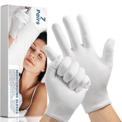 Picture of Cotton Gloves for Dry Hands Sleeping, 7 Pairs White Cotton Lotion Eczema Moisturizing Gloves Overnight for Women Men Halloween Christmas Weddings Serving Inspection