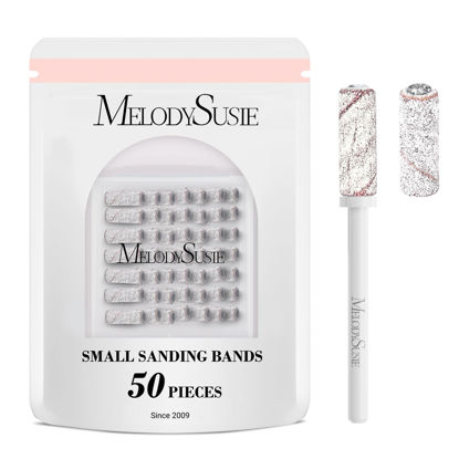 Picture of MelodySusie 50 Pcs Nail Drill Bits Small Sanding Bands with 3.1mm Mandrel Bit, 120 Medium Grit Nail File for Acrylic Nails Gel Manicures and Pedicure, Zebra