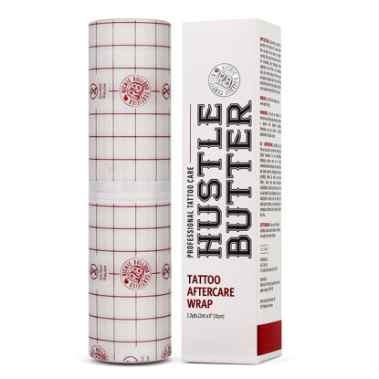 Picture of Hustle Butter Second Skin Tattoo Wrap - 6 Inches x 2.2 Yards - Transparent Adhesive Roll - Easy Application & Removal, Mess-Free Wrap - Breathable & Latex-Free - Small to Medium Tattoo Aftercare