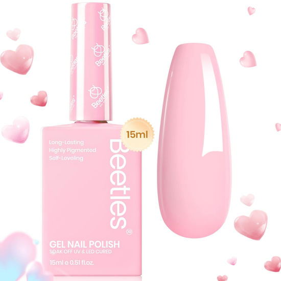 Picture of Beetles Pink Gel Nail Polish,15 ML Light Pink Fairy Floss Gel Nail Polish Soak off Uv LED Lamp Baby Pink Gel Polish DIY Salon for Women Colorful Bottle Gel Valentine's Day Gifts for Women