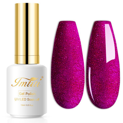 Picture of Imtiti Glitter Gel Nail Polish, 1 Pcs 0.5 fl oz Sparkly Vanessa Red Wine Gel Nail Polish Soak off Gel Polish Nail Art Manicure Salon DIY Gel Nail Design Christmas Decoration