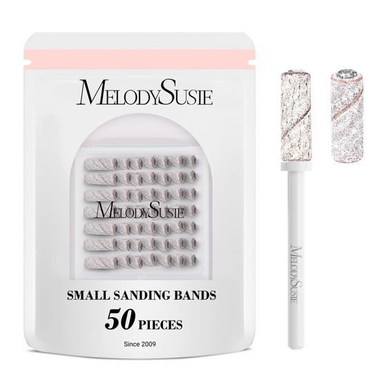 Picture of MelodySusie 50 Pcs Nail Drill Bits Small Sanding Bands with 3.1mm Mandrel Bit, 240 Extreme Fine Grit Nail File for Acrylic Nails Gel Manicures and Pedicure, Zebra