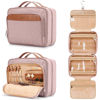 Picture of Travel Hanging Toiletry Bag for Women, Extra Large Makeup Bag, Holds Full-Size Shampoo, with Jewelry Organizer Compartment, Waterproof Cosmetic Bag, Toiletries Kit Set with Trolley Belt, Baby Pink
