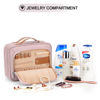 Picture of Travel Hanging Toiletry Bag for Women, Extra Large Makeup Bag, Holds Full-Size Shampoo, with Jewelry Organizer Compartment, Waterproof Cosmetic Bag, Toiletries Kit Set with Trolley Belt, Baby Pink