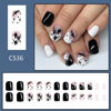 Picture of Halloween Press on Nails Short Square Halloween Fake Nails with Ghost Bats Design Black White French Tips False Nails Glossy Glue on Nails Cute Halloween Acrylic Stick on Nails for Women 24Pcs