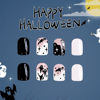 Picture of Halloween Press on Nails Short Square Halloween Fake Nails with Ghost Bats Design Black White French Tips False Nails Glossy Glue on Nails Cute Halloween Acrylic Stick on Nails for Women 24Pcs