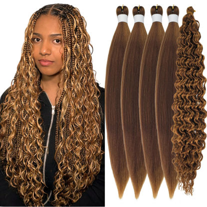 Picture of Gozill Honey Brown Braiding Hair Pre stretched Boho Braids Kanekalon Prestretched Braiding Hair for Bohemian Hair Ez Braid Micro Braiding Hair Synthetic Curly Deep Wave Braids