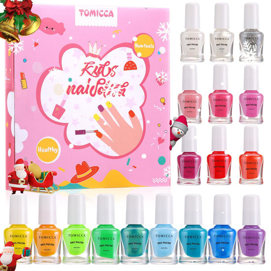 Picture of TOMICCA Kids Nail Polish Sets, 18 Pcs 100% Non Toxic Peel Off Water Based Safe Quick Dry Nail Polish Kit, Birthday Gifts Nail Paint Set for Girls with Nail Separator Stickers Kit (Ages 3+)