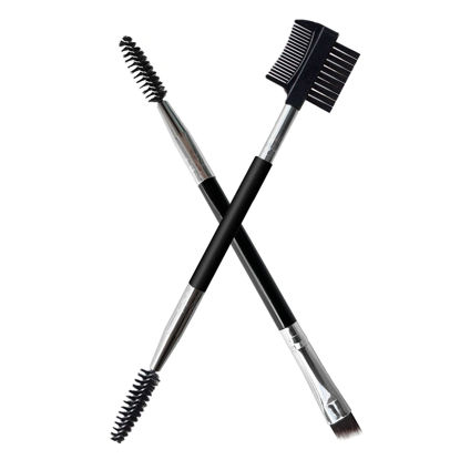 Picture of 2pcs Eyebrow Eyelash Shaper Eyebrow Brush Comb Double Head Brush Makeup Grooming Tool Cosmetic with 3 Different Spoolie Brushes for Separating Lashes, Eliminating Mascara Clumps, Grooming Brows