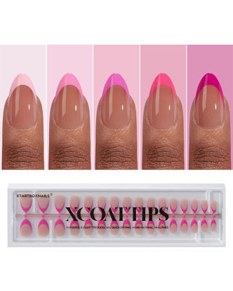 Picture of BTArtboxnails XCOATTIPS Pink French Tip Press On Nails - Short Press On Nails Almond, Soft Gel Nail Tips, 160Pcs Soak Off Acrylic Brown Fake Nail Extension in 16 Sizes