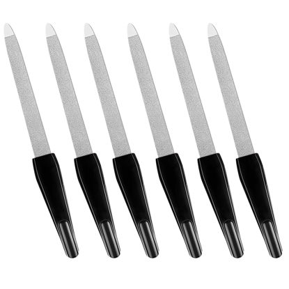 Picture of Sword Nail File, Metal Nail Files Made of Stainless Steel with Non Slip Handle, Double Sided Sapphire Grit for Natural Nails Fingernails Toenail Color Black (6 Pcs)
