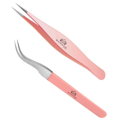 Picture of Surgical Tweezers for Ingrown Hair - Precision Sharp Needle Nose Pointed Tweezers for Splinters, Ticks & Glass Removal - Best for Eyebrow Hair, Facial Hair Removal (Light Pink)