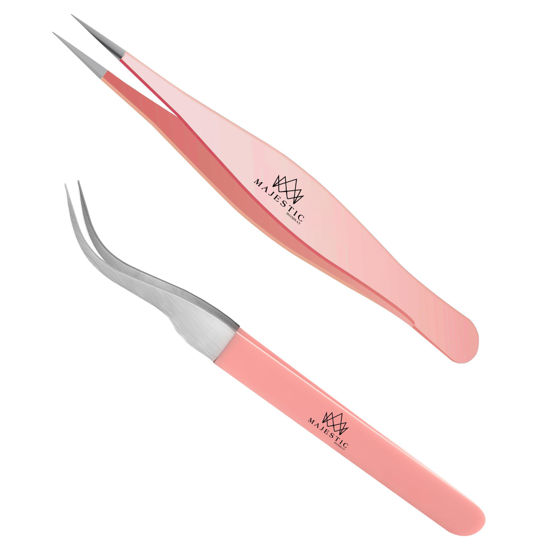 Picture of Surgical Tweezers for Ingrown Hair - Precision Sharp Needle Nose Pointed Tweezers for Splinters, Ticks & Glass Removal - Best for Eyebrow Hair, Facial Hair Removal (Light Pink)