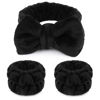 Picture of WSYUB Makeup Headbands, 1pcs Black Spa Headband Fluffy Bow Tie Headband Microfiber Face Headband, and 2Pcs Wrist Spa Wash Band Absorbent Wristbands, for Washing Face Skin Care