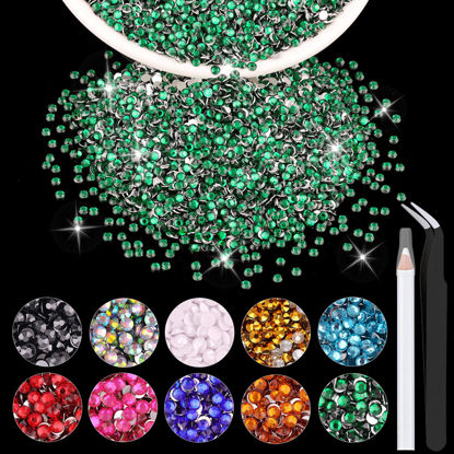 Picture of 5000PCS 2mm Resin Rhinestones in Bulk (Dark Green), Bedazzling Flatback Crystals for Crafts DIY Nail Decoration, Gems Charms for Tumbler Shoes Clothing Fabric with Pickup Pen and Tweezers