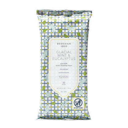 Picture of Beekman 1802 Glacial Mint & Eucalyptus Face Wipes - 30-Count - Scented - Cleanses, Nourishes & Hydrates - With Goat Milk, Aloe Vera & CoQ10 - Good for Sensitive Skin - Cruelty Free