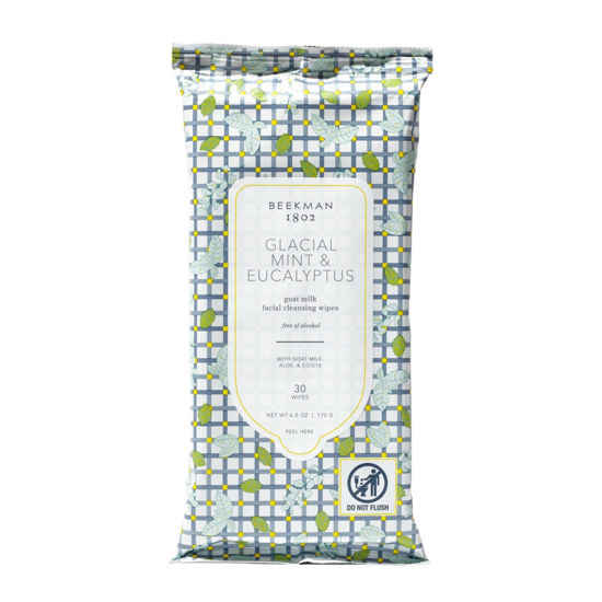 Picture of Beekman 1802 Glacial Mint & Eucalyptus Face Wipes - 30-Count - Scented - Cleanses, Nourishes & Hydrates - With Goat Milk, Aloe Vera & CoQ10 - Good for Sensitive Skin - Cruelty Free