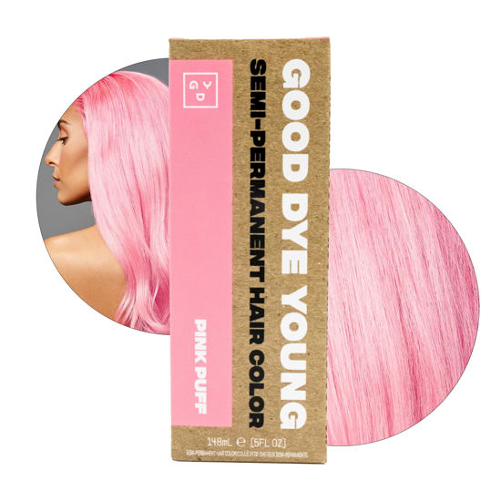 Picture of Good Dye Young Semi-Permanent Hair Color, Vegan and Cruelty-Free Pink Hair Dye, Last up to 24 Washes, Non-Damaging Conditioning Hair Color (5FL OZ, Pink Puff)