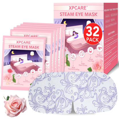 Picture of XPCARE 32 Pack Steam Eye Masks for Dry Eyes, SPA Warm Sleep Eye Mask, Disposable Heated Eye Mask for Dark Circles, Puffy Eyes, Relief Stress Eye Fatigue(Rose)