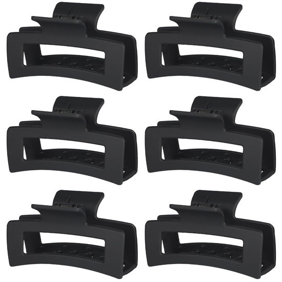 Picture of Sisiaipu 3.5 Inch Medium Hair Claw Clips 6 Pack Hair Clips for Women Square Claw Clips Rectangle Clips for Hair Banana Jaw Clips Hair Accessories for Girls -Black