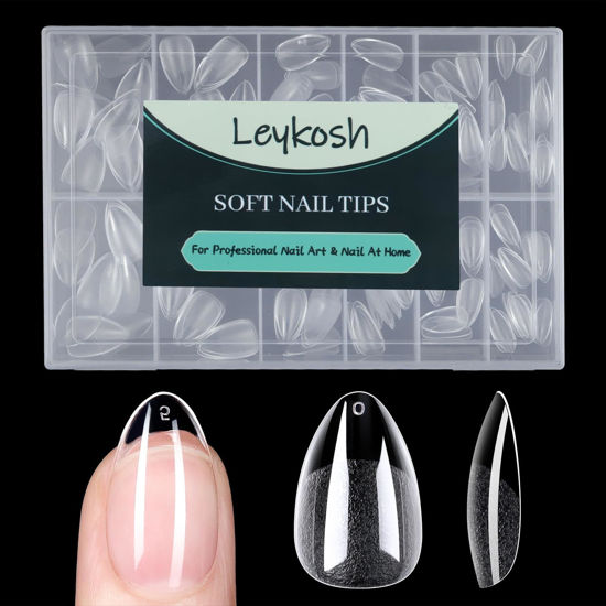 Picture of Short Almond Nail Tips, 216pcs Acrylic Fake Nails Soft Gel X Nail Tips, Full Cover Pre-Shaped Matte Clear Press on Nails for Extension, Diy at Home Manicure 12 Sizes