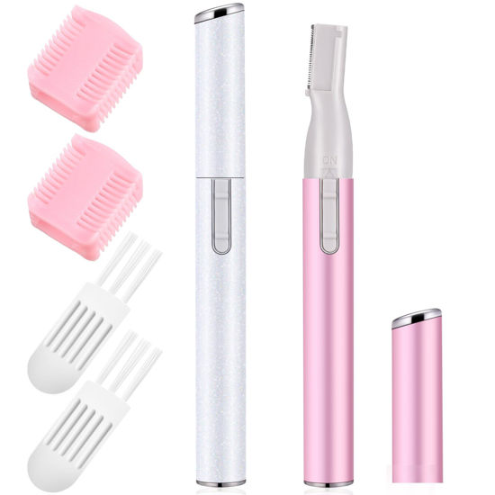 Picture of Chumia 2 Pcs Electric Eyebrow Trimmer Women Precision Face Razors Mini Shaver with Comb Christmas Women Gift Battery Operated Personal Epilator for Face Neck Fuzz Lips Leg(White, Pink)