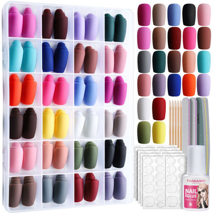 Picture of FANDAMEI Matte Press on Nails Square, 24 Packs 576PCS Press on Nails Medium Square Matte, Lightweight Natural Fake Nails Full Cover, False Nails with Glue, 24 Colors Short Square Press on Nails