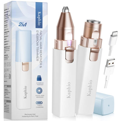 Picture of Facial Hair Removal for Women: 2 in 1 Electric Hair Removal Device for Chin Upper Lip Peach Fuzz & Rechargeable Eyebrow Trimmer for Shape Brows with Light (Blue)