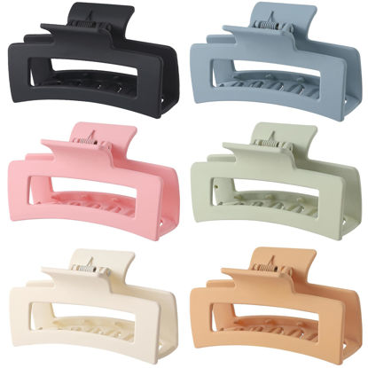 Picture of Sisiaipu 3.5 Inch Medium Banana Jaw Hair Clips - 6 Pack Square and Rectangle Clips for Women's Hair - Basic Accessories