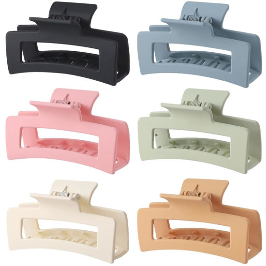 Picture of Sisiaipu 3.5 Inch Medium Banana Jaw Hair Clips - 6 Pack Square and Rectangle Clips for Women's Hair - Basic Accessories