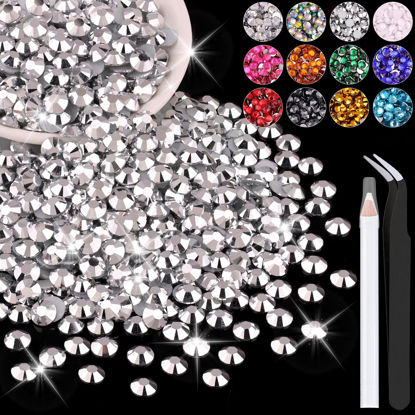 Picture of 1200PCS 6mm Resin Rhinestones in Bulk (Silver), Bedazzling Flatback Crystals for Crafts DIY Nail Decoration, Gems Charms for Tumbler Shoes Clothing Fabric with Pickup Pen and Tweezers