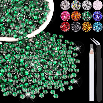 Picture of 4000PCS 4mm Resin Rhinestones in Bulk (Dark Green), Bedazzling Flatback Crystals for Crafts DIY Nail Decoration, Gems Charms for Tumbler Shoes Clothing Fabric with Pickup Pen and Tweezers