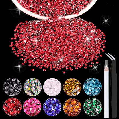 Picture of 5000PCS 2mm Resin Rhinestones in Bulk (Red), Bedazzling Flatback Crystals for Crafts DIY Nail Decoration, Gems Charms for Tumbler Shoes Clothing Fabric with Pickup Pen and Tweezers