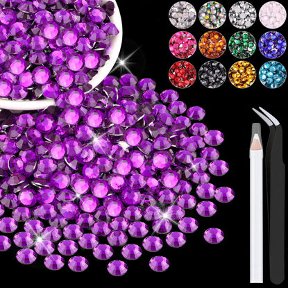 Picture of 1200PCS 6mm Resin Rhinestones in Bulk (Dark Violet), Bedazzling Flatback Crystals for Crafts DIY Nail Decoration, Gems Charms for Tumbler Shoes Clothing Fabric with Pickup Pen and Tweezers