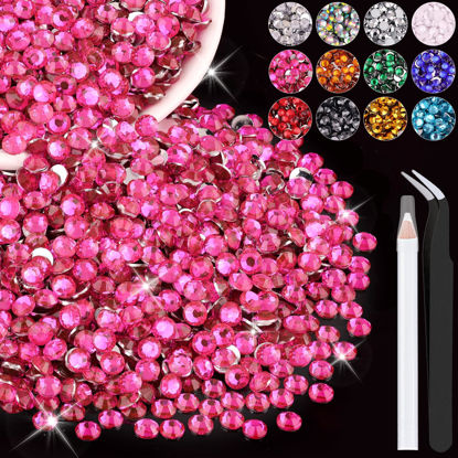 Picture of 4000PCS 4mm Resin Rhinestones in Bulk (Hot Pink), Bedazzling Flatback Crystals for Crafts DIY Nail Decoration, Gems Charms for Tumbler Shoes Clothing Fabric with Pickup Pen and Tweezers