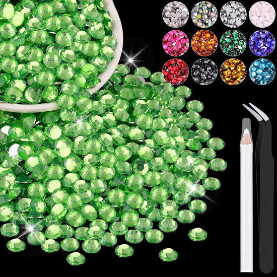 Picture of 2500PCS 5mm Resin Rhinestones in Bulk (Light Green), Bedazzling Flatback Crystals for Crafts DIY Nail Decoration, Gems Charms for Tumbler Shoes Clothing Fabric with Pickup Pen and Tweezers