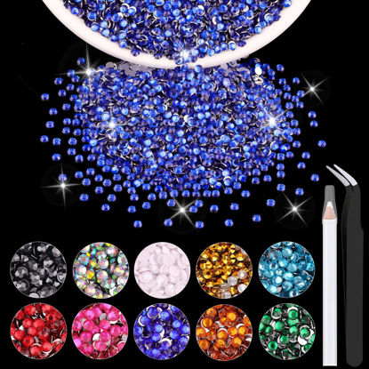 Picture of 5000PCS 2mm Resin Rhinestones in Bulk (Royal Blue), Bedazzling Flatback Crystals for Crafts DIY Nail Decoration, Gems Charms for Tumbler Shoes Clothing Fabric with Pickup Pen and Tweezers