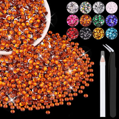 Picture of 5000PCS 3mm Resin Rhinestones in Bulk (Orange), Bedazzling Flatback Crystals for Crafts DIY Nail Decoration, Gems Charms for Tumbler Shoes Clothing Fabric with Pickup Pen and Tweezers