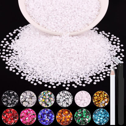 Picture of 5000PCS 2mm Resin Rhinestones in Bulk (White), Bedazzling Flatback Crystals for Crafts DIY Nail Decoration, Gems Charms for Tumbler Shoes Clothing Fabric with Pickup Pen and Tweezers