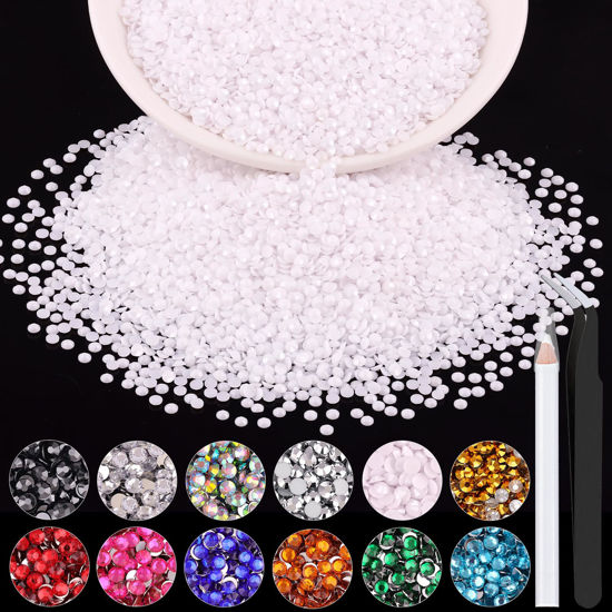 Picture of 5000PCS 2mm Resin Rhinestones in Bulk (White), Bedazzling Flatback Crystals for Crafts DIY Nail Decoration, Gems Charms for Tumbler Shoes Clothing Fabric with Pickup Pen and Tweezers