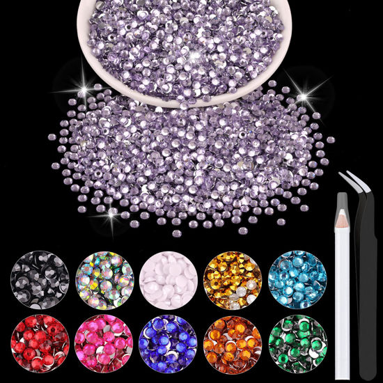 Picture of 5000PCS 2mm Resin Rhinestones in Bulk (Light Purple), Bedazzling Flatback Crystals Rhinestones for Crafting DIY Nail Decoration, Gems Diomand Charms for Tumbler Shoes Clothing Fabric