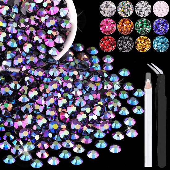 Picture of 2500PCS 5mm Resin Jelly Rhinestones in Bulk (Purplish Black AB), Bedazzling Flatback Crystals Rhinestones for Crafting DIY Nail Decoration, Gems Diomand Charms for Tumbler Shoes Clothing Fabric