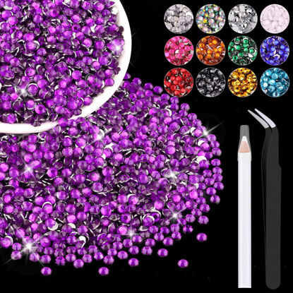 Picture of 5000PCS 3mm Resin Rhinestones in Bulk (Dark Violet), Bedazzling Flatback Crystals for Crafts DIY Nail Decoration, Gems Charms for Tumbler Shoes Clothing Fabric with Pickup Pen and Tweezers