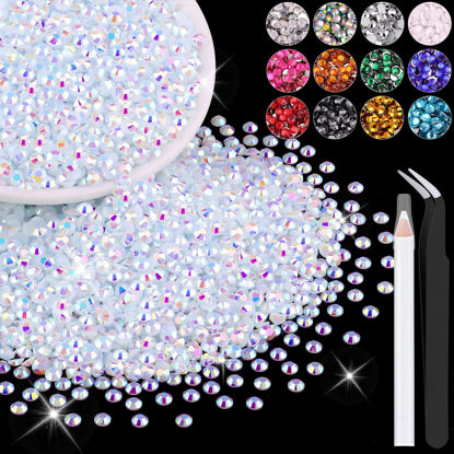 Picture of 5000PCS 3mm Resin Jelly Rhinestones in Bulk (White AB), Bedazzling Flatback Crystals Rhinestones for Crafting DIY Nail Decoration, Gems Diomand Charms for Tumbler Shoes Clothing Fabric