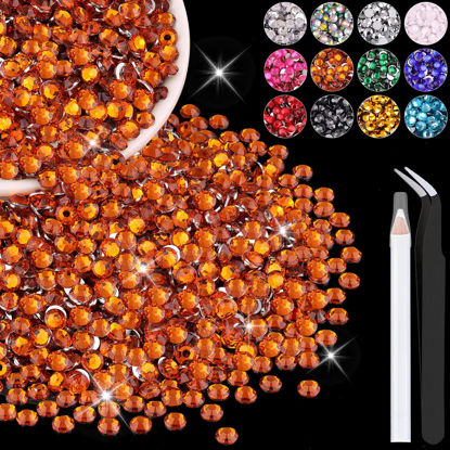 Picture of 4000PCS 4mm Resin Rhinestones in Bulk (Orange), Bedazzling Flatback Crystals for Crafts DIY Nail Decoration, Gems Charms for Tumbler Shoes Clothing Fabric with Pickup Pen and Tweezers