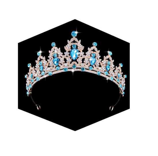 Picture of Kamirola - Queen Crown and Tiaras Princess Crown for Women and Girls Crystal Headbands for Bridal, Princess for Wedding and Party（01） (Gold& LT Blue)